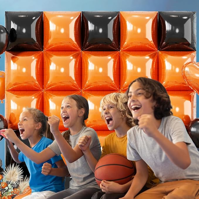 Black Orange Square Foil Balloons, 25PCS Double Sided Metallic Orange and Black Square Balloons Backdrop Wall Tunnel Arch Kit for Basketball Theme Boys Men Birthday Halloween Party Background Decor