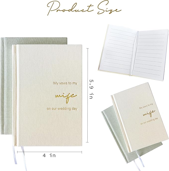 Wedding Vow Books His and Hers-Canvas Linen Foil Embossed, Set of 2 Vow Books Husband and Wife-Wedding Essentials（Sage Green + Milky White）