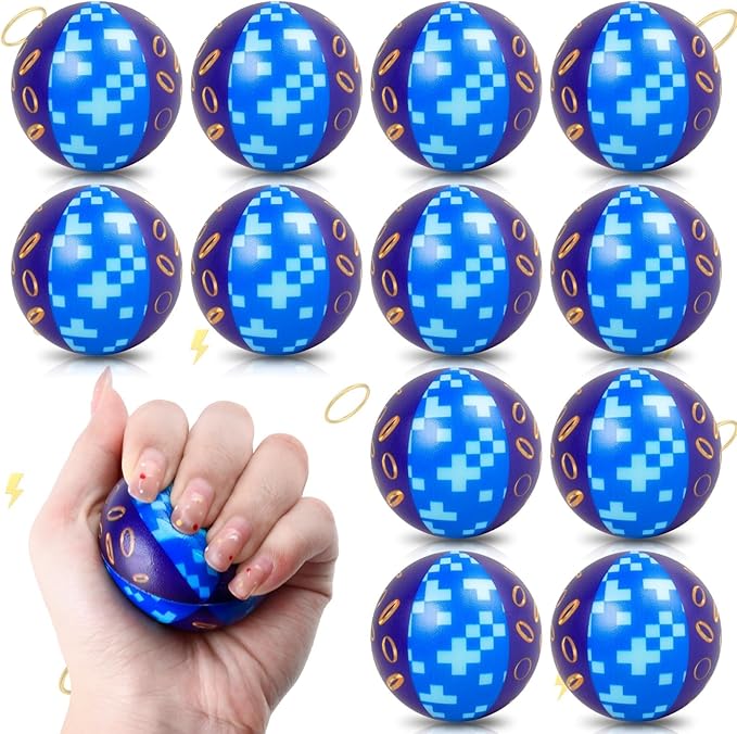12 PCS Blue Golden Rings Stress Balls for Kids Party Favors, 1.97 Inch Anxiety Relief Fidget Sensory Toys Golden Rings Theme Squeeze Toys Bulk for Birthday Goodie Bags Carnival Gifts Classroom Prizes