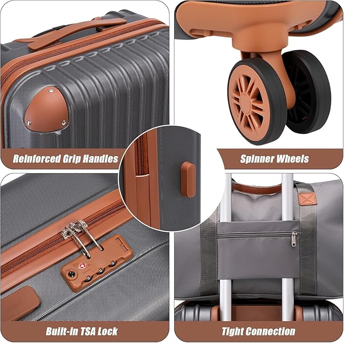 Cosbarn Carry On Luggage Sets 3 Piece, 20 Inch Luggage 22x14x9 Airline Approved with Wheels and TSA Lock, ABS Lightweight Hardshell Travel Suitcase Set with Duffel Bag Travel Bag for Men Women