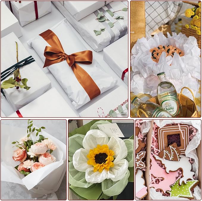 RYKOMO 400 Sheets White Tissue Paper for Gift Bags 14 x 20 Inches Acid Free Tissue Paper for Storage, Packaging, New Year, Festival Mother's Day, Wedding, Birthday and Flower Decoration