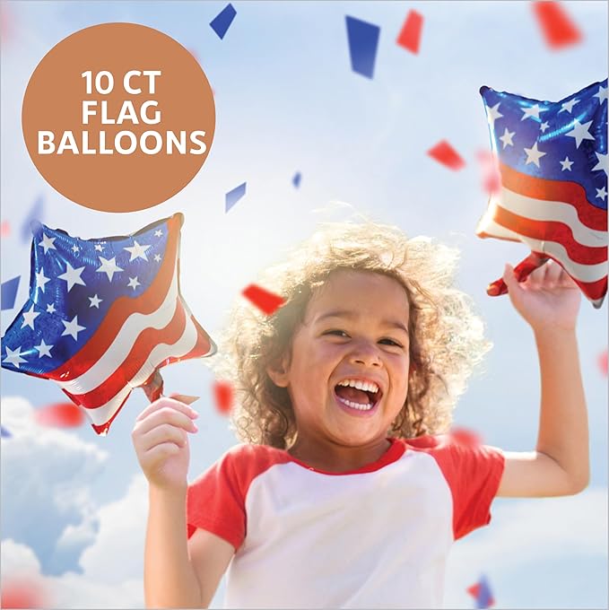 45 PC 4th Of July Decorations, USA Independence Day Patriotic Décor Set, American Bunting & Windsock Flags, Red White & Blue Streamer Backdrop, 10 Aluminum 1 “USA” Balloon, 2 Garland 8.2’, 18 flags