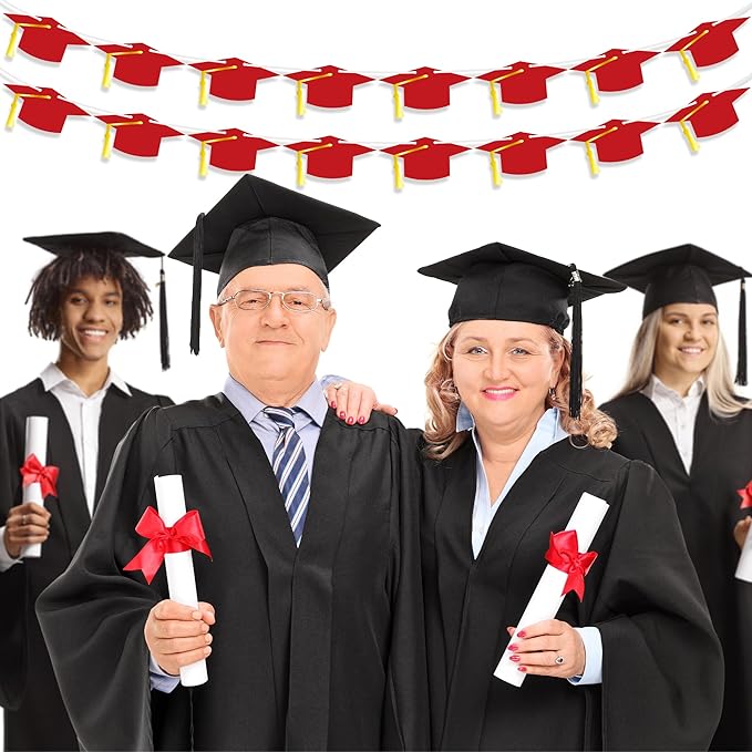 16PCS 2025 Graduation Banner, Hat Congrats Grad Banner with Tassel, Class of 2025 Banner Garland for High School College Graduation Party Decorations Supplies Decor