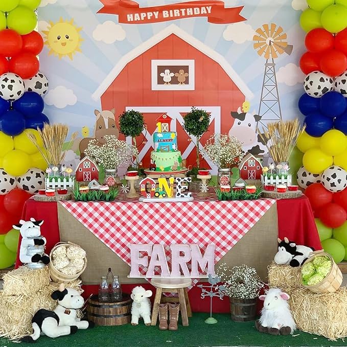 138Pcs Cow Balloon Arch Garland Kit Farm Animals Party Decorations Red Yellow Blue Green Animal Print Balloons for Farmhouse Barn Birthday Country Western Cowboy Baby Shower Party Supplies