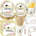 452 Pcs Class of 2026 Pink Graduation Party Decoration for 50, Pink Floral Leaf Congrats Grad Paper Plates Napkins Cup Tablecloth Cutlery Straw for College High School Grad Party Supply