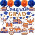 Orange and Blue Graduation Decorations, Glitter Congrats Grad Banner Hanging Swirls and Tissue Pom Poms, Blue and Orange Graduation Decorations for College Graduations Party Decorations Class of 2026