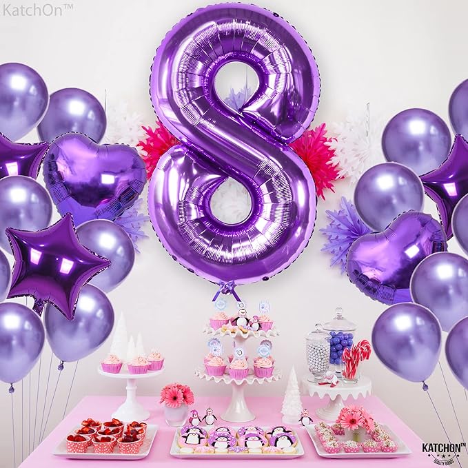 KatchOn, Giant Purple 8 Balloon Number - 40 Inch | Number 8 Balloon For Girls | Mermaid Party Decorations | 8th Birthday Decorations for Girls | 8 Birthday Balloon For Anniversary Decorations