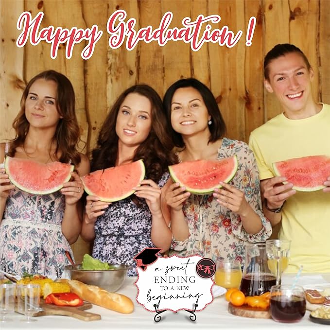 5"X7" Red Grad Party Wooden Table Sign - A Sweet Ending To A New Beginning - Buffet Sign, Treat Sign With Metal Support & 2 DIY Wood Decor With Velcro, Grad Party Decorations & Supplies - B06