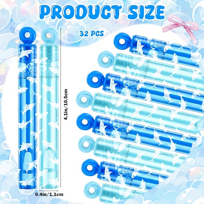 32 Pcs Shark Themed Bubbles Wands Cute Bubbles Party Favors for Adult Summer Activity Animal Birthday Party Goodie Bag Stuffers Gifts Wedding Supplies