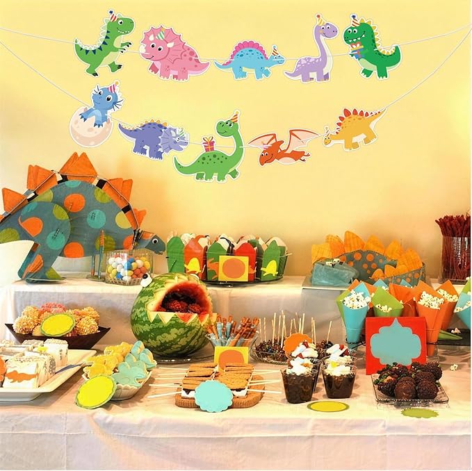 Hooqict Dinosaur Birthday Party Banner Dinosaur Birthday Party Decorations Happy Birthday Sign Banner Garland for Kids Boys Girls 1st 2nd 3rd Baby Shower Dino Themed Party Decorations Supplies