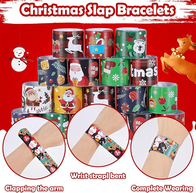 Christmas Slap Bracelets for Kids 36 PCS Christmas Party Favors for Kids Supplies Bulk Xmas Snap Bracelets Stocking Stuffers Goodie Bag Stuffers Classrooom Prizes Toys Gifts for Students Girls Boys