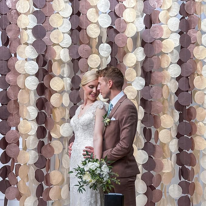 205Ft Brown Party Decorations Ombre Cream Tan Brown Boho Circle Dots Backdrop Streamer Tissue Paper Hanging Garland for Neutral Rustic Cowboy Western Teddy Bear Safari Woodland Birthday Party