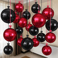 Togvu Black Burgundy Round Foil Balloons, 16PCS Different Sizes 4D Black Balloon Maroon Large Mirror Ball Balloons for Prom Graduation New Year Halloween Birthday Party Ceiling Decorations Supplies