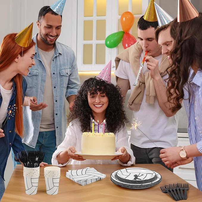 Kochorie 144 Pieces Volleyball Party Supplies, Sports Tableware Sets Including Disposable Paper Plates Napkins Cups Forks Serves 24 for Birthday Sports Volleyball Party Decorations