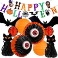 UNIQOOO Halloween Paper Lantern Decorations Set, 11 Pieces with Black Cat, Eyeball, Bat Designs and Banner, Indoor Party Props, 6"-12"