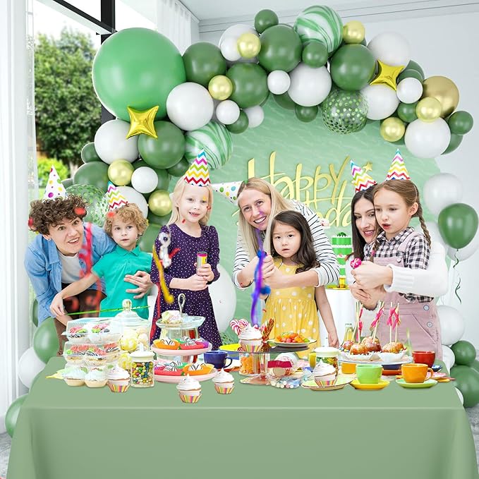 WNINK 2 Pcs Sage Green Plastic Tablecloth for Rectangle Tables Waterproof Green Disposable Table Cover Green Tablecloths for Birthday Wedding Bridal Shower Engagement Parties (54 x 108 Inch)
