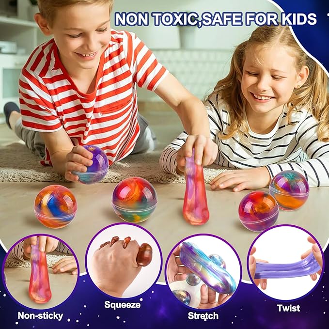 36 Pack Galaxy Slime Ball Kit - Easter Basket Stuffers for Teens Boys Girls Funny Easter Gifts Slime Party Favors for Kids Classroom Reward Stress Relief Toys Goodie Bag Stuffers Valentines Day Gifts