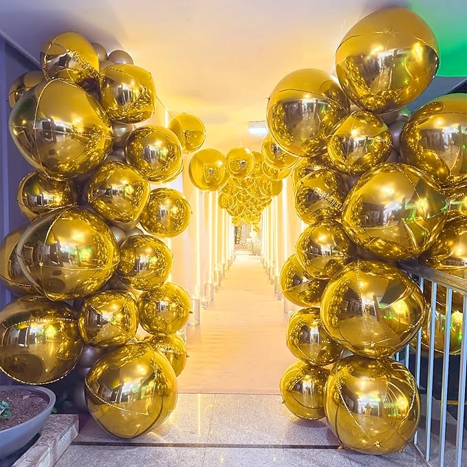 14 Pcs Gold Round Foil Balloons 22/15/10 4D Ball Balloons Metallic Golden Balloon Ornament Mylar Balloon Chrome for Graduation Birthday Wedding Anniversary New Year Disco Party Decorations