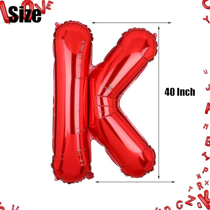 40 Inch Big Red Letter Balloons Foil Mylar Wedding Bachelorette Wedding Birthday Bridal Shower Anniversary Celebration Graduation Party Decoration Alphabet K (A-Z)