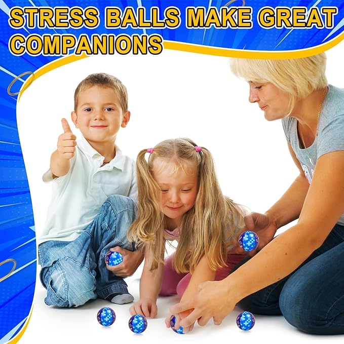 12 PCS Blue Golden Rings Stress Balls for Kids Party Favors, 1.97 Inch Anxiety Relief Fidget Sensory Toys Golden Rings Theme Squeeze Toys Bulk for Birthday Goodie Bags Carnival Gifts Classroom Prizes