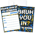 CLIRBE Bruh Birthday Party Invitations, Glow Neon Invited Birthday Invitations For Brother Bro Teen Boys, 20 Invites Cards With 20 Envelopes, Party Supplies Favors -H03
