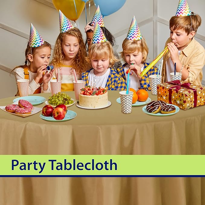 Party Dimensions Gold Disposable Plastic Tablecloth for Round Tables (36 Pack) Table Cloths for Parties, Events & Weddings, Indoors & Outdoors, 84 inches, Plastic Table Cover