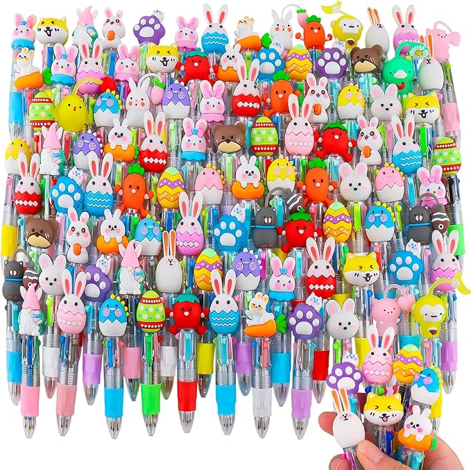 CZWZ 120Pcs Mini Multicolor Pens in One 4-in-1 Cute Pens Bulk, Ballpoint Pen for Birthdays and Parties, Fun Gifts Assorted Ink Kawaii Pen(Easter)