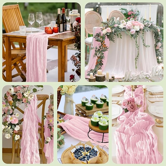 Wokceer Blushing Pink Cheesecloth Table Runner 6Pack 10FT Boho Gauze Spring Easter Cheese Cloth Table Runner Christmas for Party Long Rustic Sheer Runners for Baby Bridal Shower Wedding