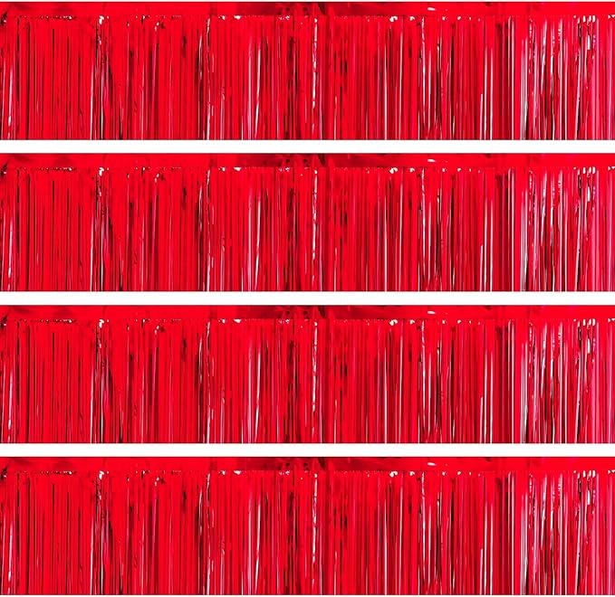 4 Packs Foil Fringe Garland Tinsel Streamers Shiny Wall Hanging Birthday Banner Backdrop for Graduation Wedding Anniversary Celebration Happy Birthday Party Decorations Red