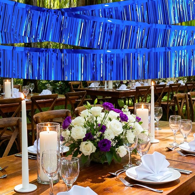 4 Packs Foil Fringe Garland Tinsel Streamers Shiny Wall Hanging Birthday Banner Backdrop for Graduation Wedding Anniversary Celebration Happy Birthday Party Decorations Blue
