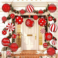 Huwena 24 Pcs Christmas Decorations Outdoor Christmas Hanging Ornaments Peppermint Candy Yard Signs Double Sided Lawn Decorations Peppermint Ornaments for Xmas(Red)