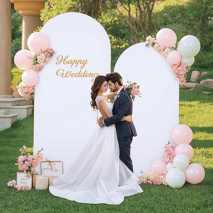 White Arch Backdrop Covers - 7.2FT, 6FT Spandex Fitted Wedding Arch Stand Covers Round Top Chiara Stretchy Arch Backdrop Cover for Valentines Wedding Birthday Party Decoration