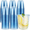 100 Pcs Disposable Stemless Glasses 12oz Crystal Plastic Wine Glasses Clear Classic Pet Cup for Meeting Weddings Birthdays Cocktail Christmas Party Supplies (Light Blue)