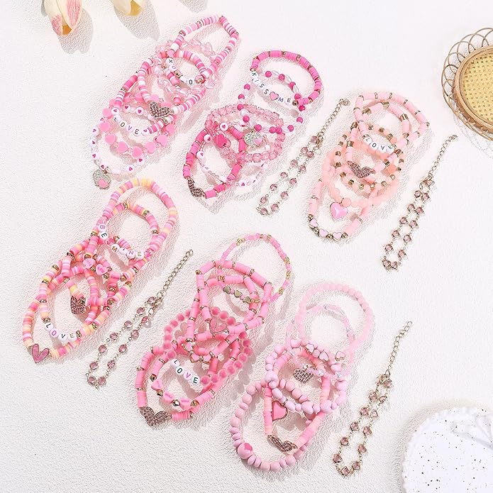 Cooluckday 36 Pcs Holiday Heishi Surfer Bracelets for Women Bulk Easter Mother's Day Christmas St. Patrick's Day Mardi Gras Bracelet Stackable Stretch Friendship Bracelets Set