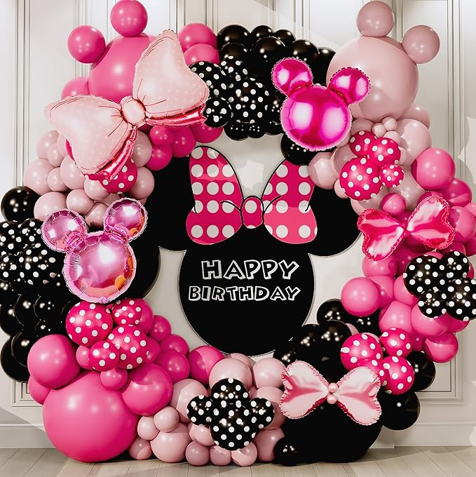 ALL-IN-1 Minnie Balloon Arch Kit with BONUS Bow & Mouse Head - Mini Mouse Balloons for Birthday Decorations & Oh Twodles Party Supplies Girl - Minnie Birthday Party, Baby Shower