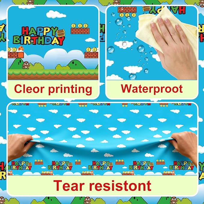 3pcs Video Games Tablecloth,Plastic Disposable Super Cartoon Brother Tablecloth for The Kids Birthday Party Supplies,54 * 108 Inches