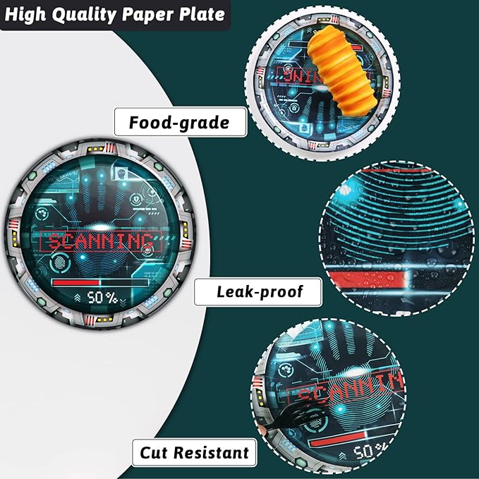 chiazllta 96 Pcs Secret Agent Birthday Party Paper Plate and Napkin Top Secret Spy Detective Plates Napkins, and Forks Party Set Escape Room Tableware Kit for Party Favors 24 Guests