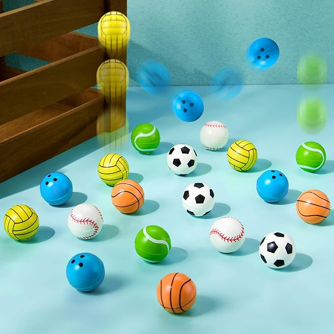 JOYIN 24 Pcs Multi-Sports Bouncy Balls Bulk with Storage Bag, 6 Style 32mm Small Balls for Kids Party Favors for Kids 4-8, Classroom Prizes, Treasure Box Toys & Goodie Bags Stuffers