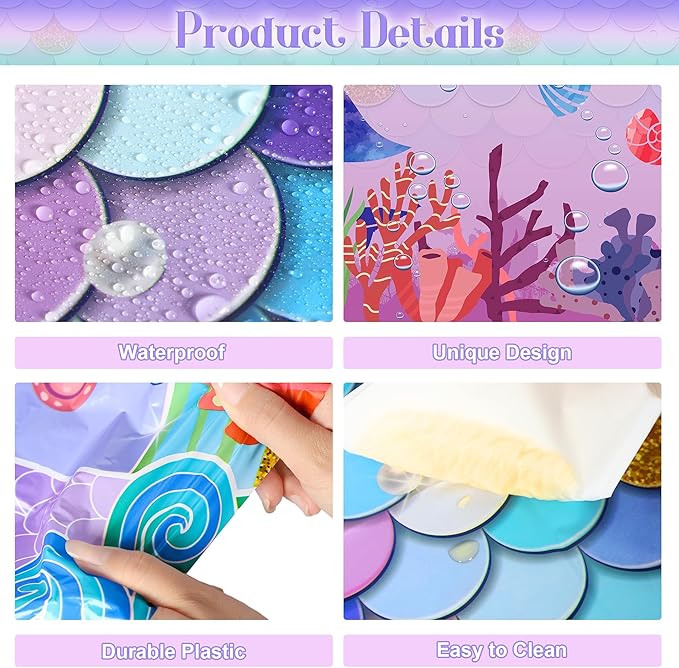 Kochorie 2 Pieces Mermaid Party Tablecloth Plastic Mermaid Party Supplies Disposable Rectangle Tablecloths for Under The Sea Ocean Themed Birthday Parties Decorations Supplies