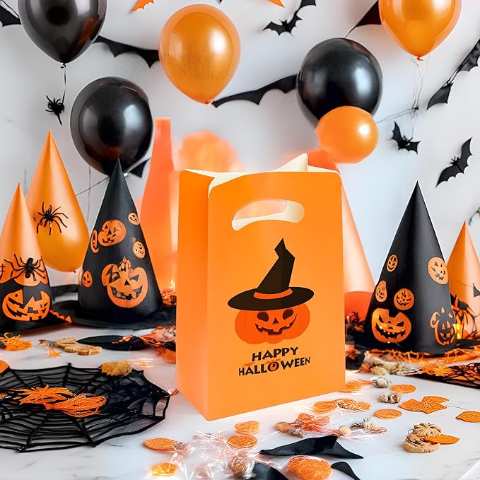 UnicoPak 16 Pack Orange Party Favor Bags Birthday Goodie Bags Small Gift Bags for Party, Treat, Candy, Cookie, Goody, 6x3x9 inches