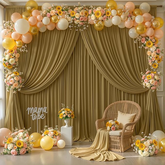 Brown Backdrop Curtains-Wrinkle-Free Polyester Photography Drapes Party Curtain Background for Baby Shower Wedding Decorations- 40 X10FT (Brown)