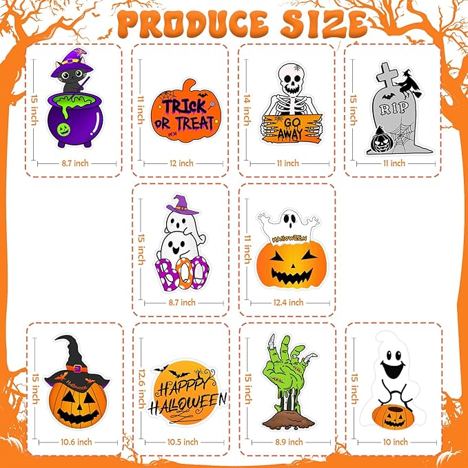10 PCS Cute Halloween Decorations Outdoor Yard Signs,Large Yard Stakes Signs Pumpkin Ghost,Halloween Lawn Decoration for Family Friendly Kids Home Party Plastic Halloween Yard Stakes