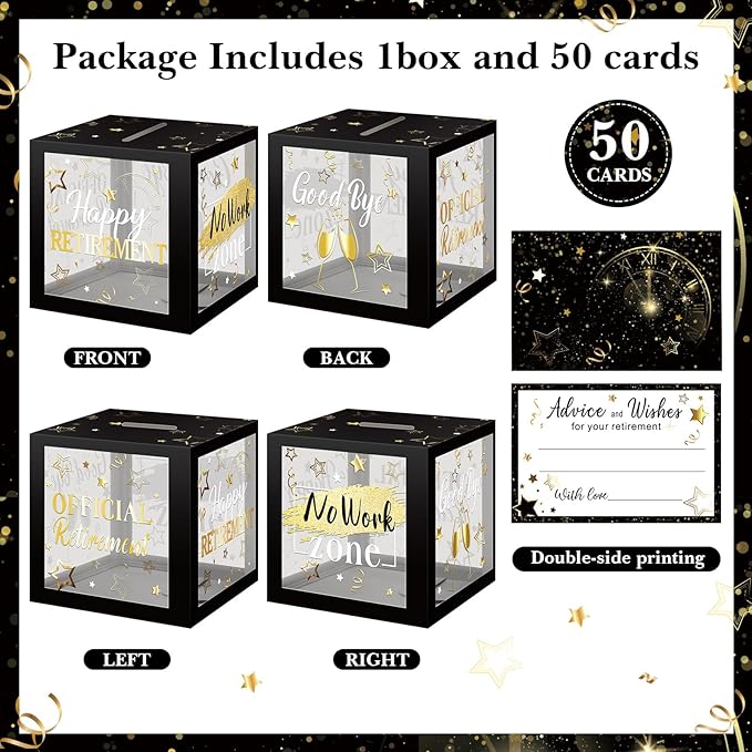 Funrous 51 Pcs Retirement Card Box Advice & Well Wishes Cards for Women Men Happy Retirement Party Decorations Going Away Party Favors(Black and Grey)