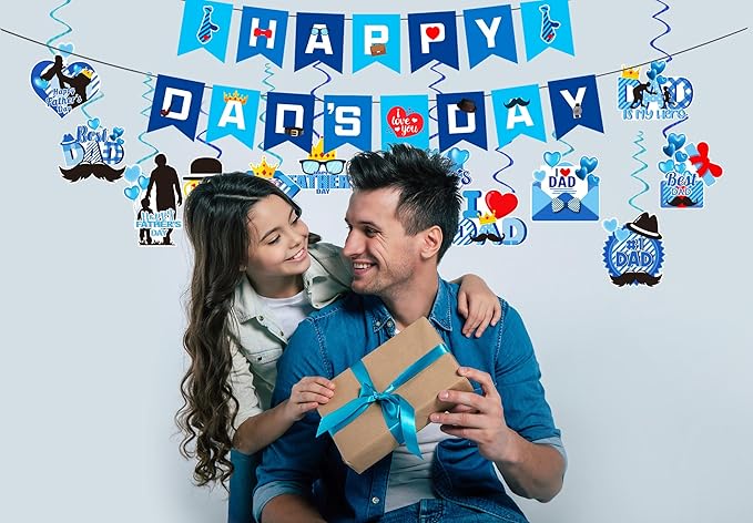 Father's Day Decorations – 1PCS Happy Father's Day Banner & 12PCS Hanging Swirls for Father’s Day Party Supplies