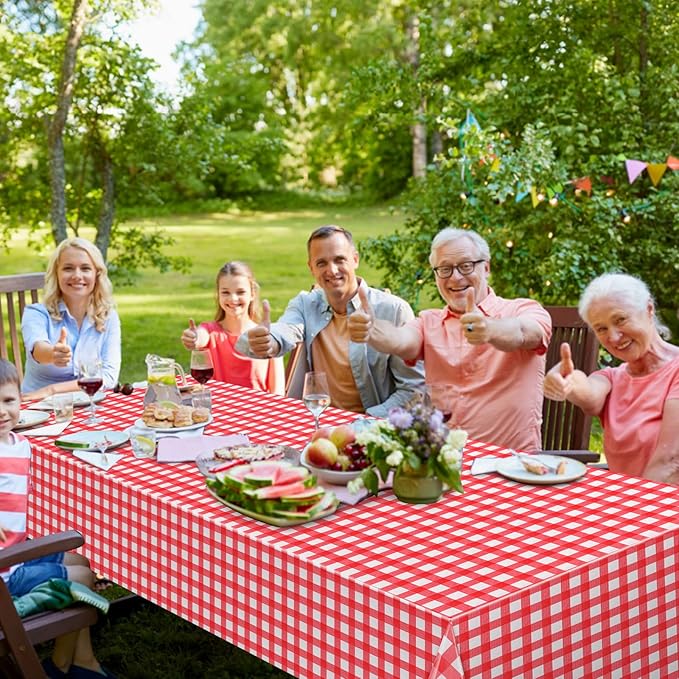 6pcs 54X108inch Red Checkered Tablecloth,Red Gingham Tablecloths Buffalo Plaid Disposable Plastic Table Covers for Birthday Baby Shower Bridal Wedding Party Birthday Decorations