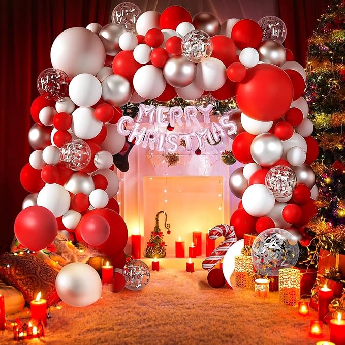 Christmas Balloon Arch Kit Christma Red And White Balloon Garland Kit With Gift Box Balloons Merry christmas Foil Balloons For Christmas Party Decorations Xmas Holiday New Year Party Supplies