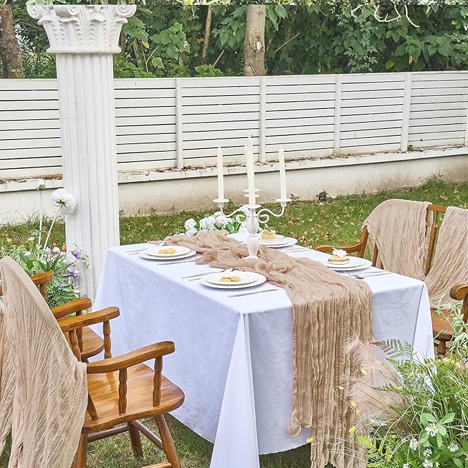 IVAPUPU 4 Pcs Cheesecloth Table Runner - 10ft Nude Easter Spring Boho Gauze Cheese Cloth Table Runners for Baby Shower Decoration Wedding Party Garden Farmhouse