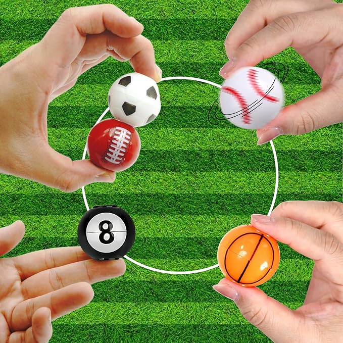 24 Pack Easter Egg Fillers with Fidget Spinner Sports Balls Toy, Easter Eggs Hunts Filling Soccer Baseball Easter Basket Stuffers Squeeze Stress Relief Toys for Kids Toddler Teens Boys Girls