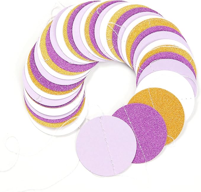 White Purple-Gold Party-Decorations Paper Garland - 52ft Glitter Hanging Streamer Banner,Graduation 2025 Mothers Decor Wedding Baby Shower Birthday Backdrop Bunting Lasting Surprise