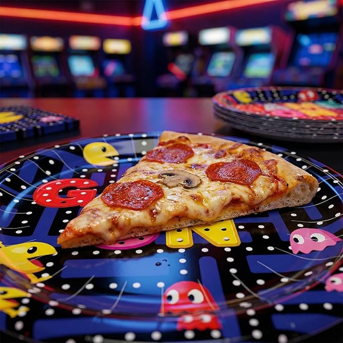 Game on Maze Themed Party Decorations Supplies Retro Arcade Game Themed Party Tableware Set Include Plates, Cups, Napkins,Cutlery and Straw for Birthday Party Decorations Serves 24